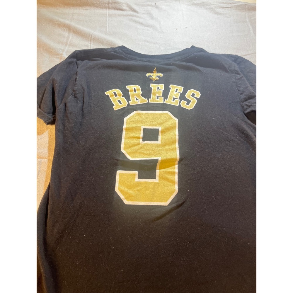NFL New Orleans Saints Drew Brees 9 Kids T-Shirt Black Gold Size M 10/12